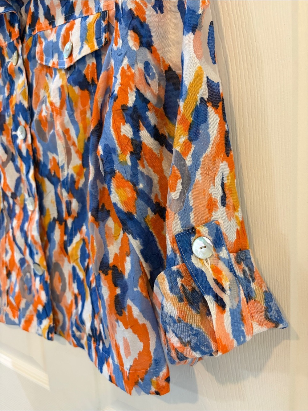 Ruby Rd. Blue & Orange Abstract Print Button-Front Top - Picture 3 of 4